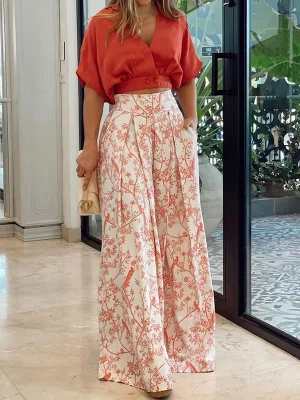 Printed Bat Sleeve Shirt & Pants Set