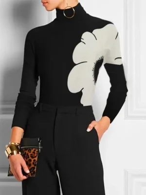 2025 Floral High-Neck Black Tee