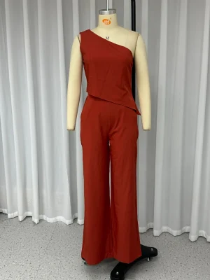 One Shoulder Slim Top & Pocket Pants Set