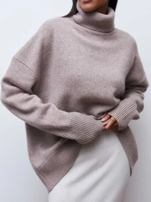 Solid Color High Neck Knit Sweater