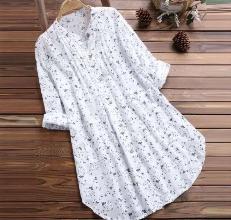 Floral V-Neck Pleated Blouse Women’s Autumn Top - Image 2