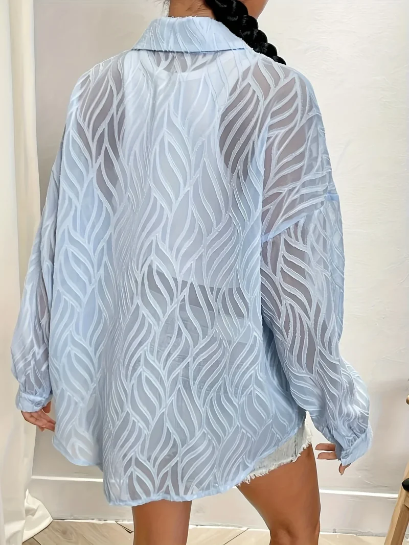 Loose Jacquard Drop Shoulder Shirt Women’s Casual Top - Image 2