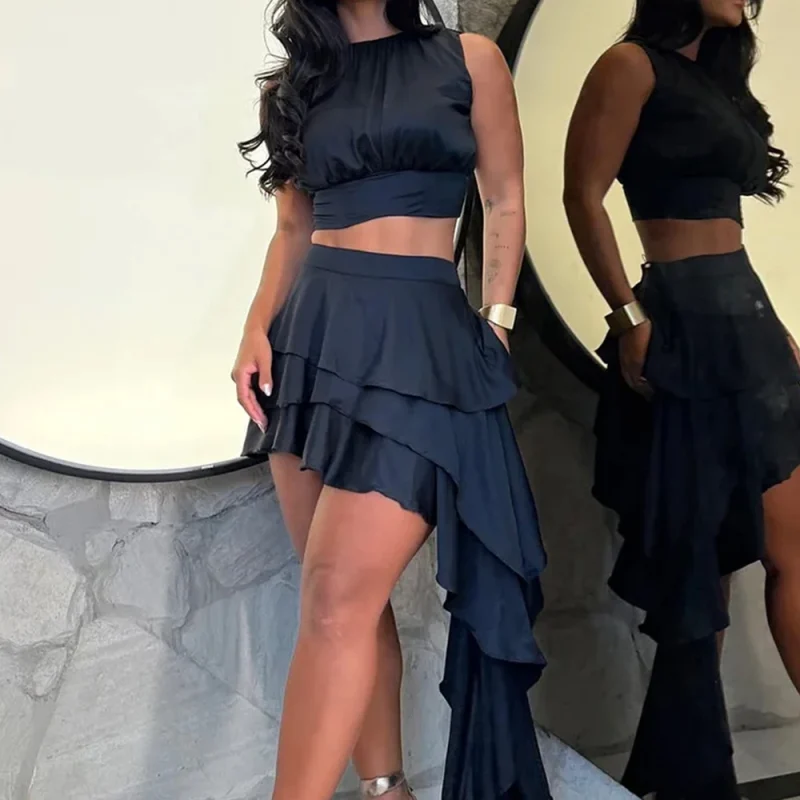 Sexy Tiered Tank Top & Skirt Shorts Set - Image 2