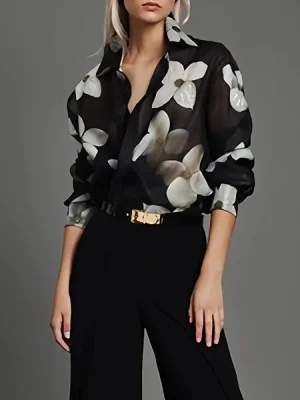 Floral Printed Lapel Blouse