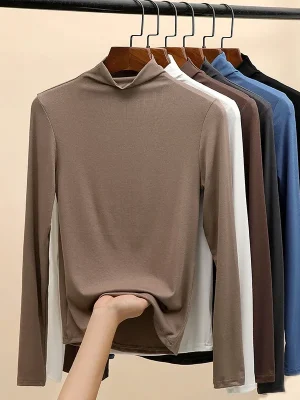 Elegant Half-High Neck Knit Sweater for Women