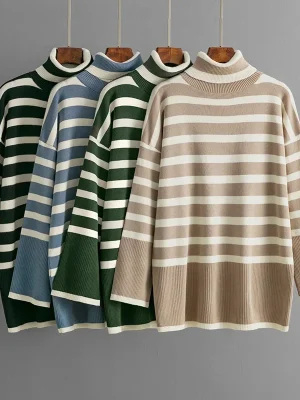 Striped Turtleneck Knit Sweater