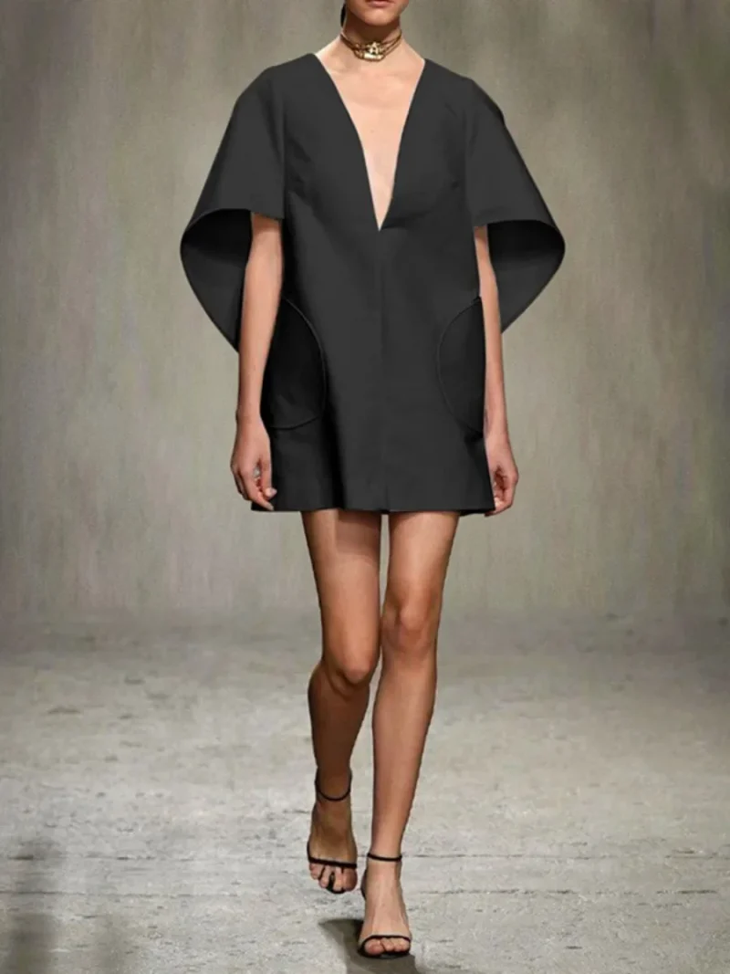 Black & White V-Neck Mini Dress - Image 4