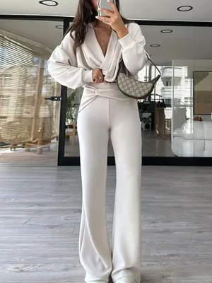 Autumn V-Neck Hoodie & Loose Pants Set