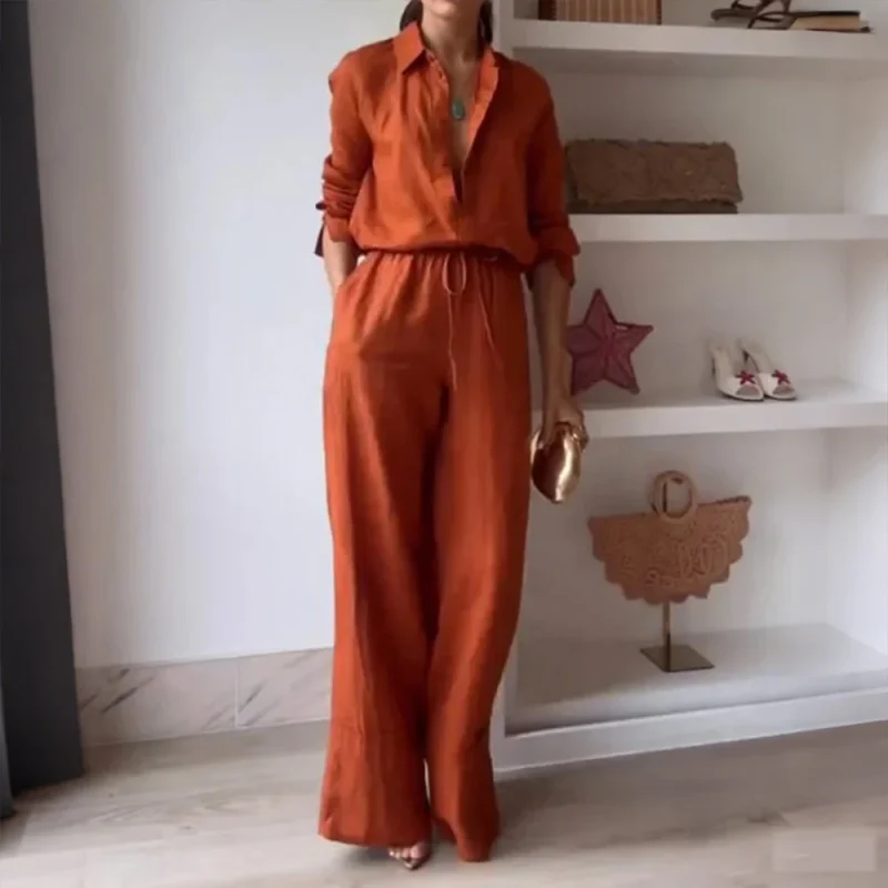 Button Shirt & Wide Leg Pants Set - Image 4