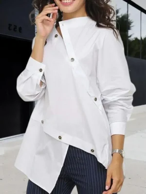 Korean Buttoned Split Front Blouse