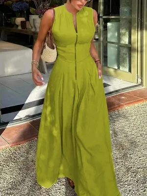 Minimalist Zipper Sleeveless Maxi Dress