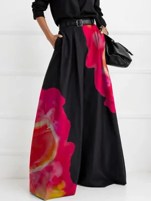 Floral Contrast Wide Leg Pants
