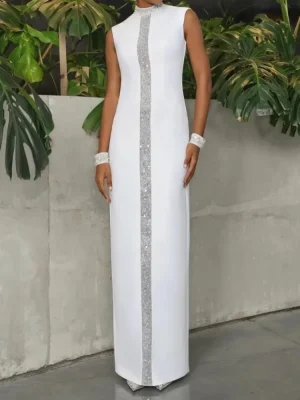 Shiny Stand Collar X-Shape Dress