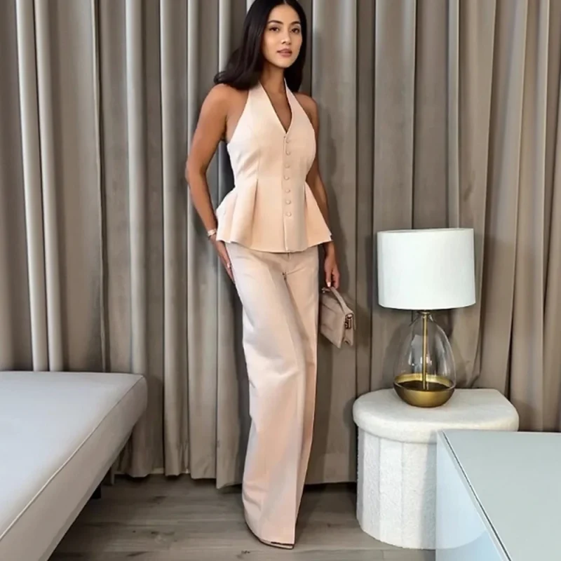 Halter Vest & Wide Leg Pants Set - Image 4