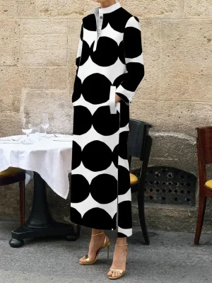 Stand Collar Long Sleeve Dress