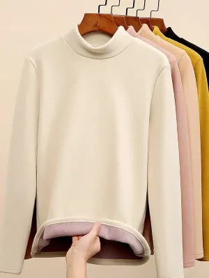 Padded Half-High Neck Warm Knit Sweater Women