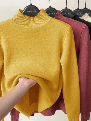Fleece Half Turtleneck Pullover Sweater for Women