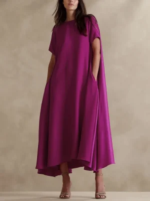 Solid Color Short Sleeve Maxi Dress