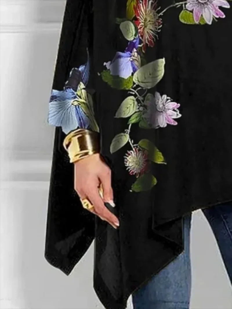 Irregular Flower Print Pullover - Image 3