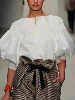 Black & White Puff Sleeve Blouse