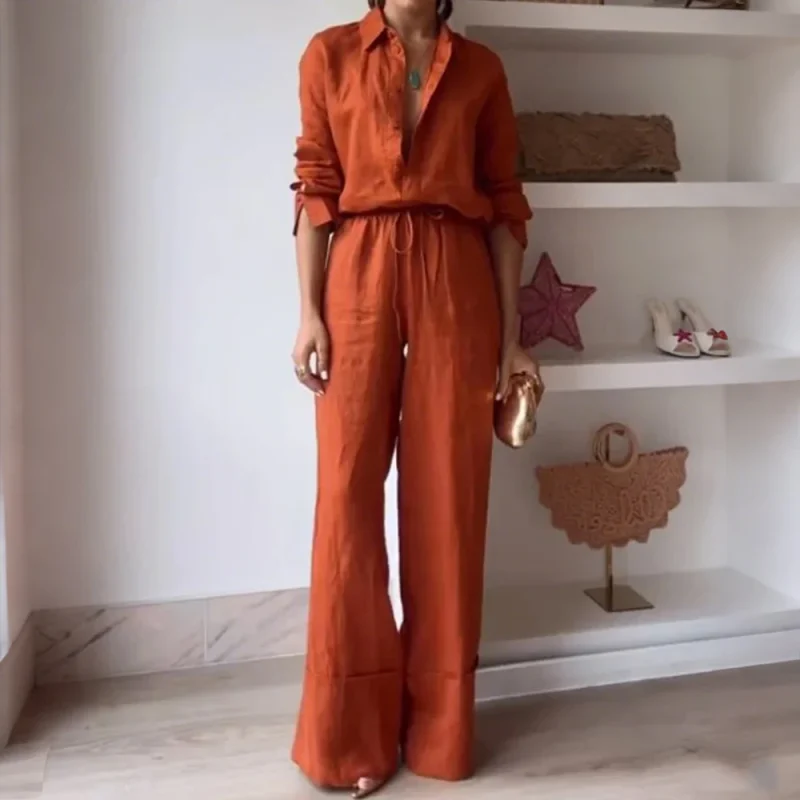 Button Shirt & Wide Leg Pants Set - Image 3
