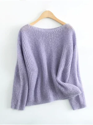 Loose Solid Knit Sweater Women’s Lazy Style Pullover