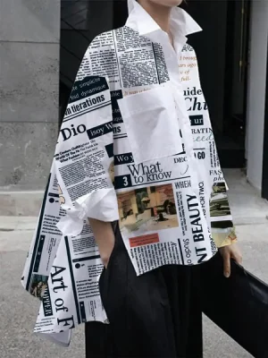 Letter Print High-Low Blouse