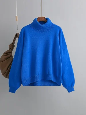 High Neck Loose Knit Sweater Women’s Warm Pullover