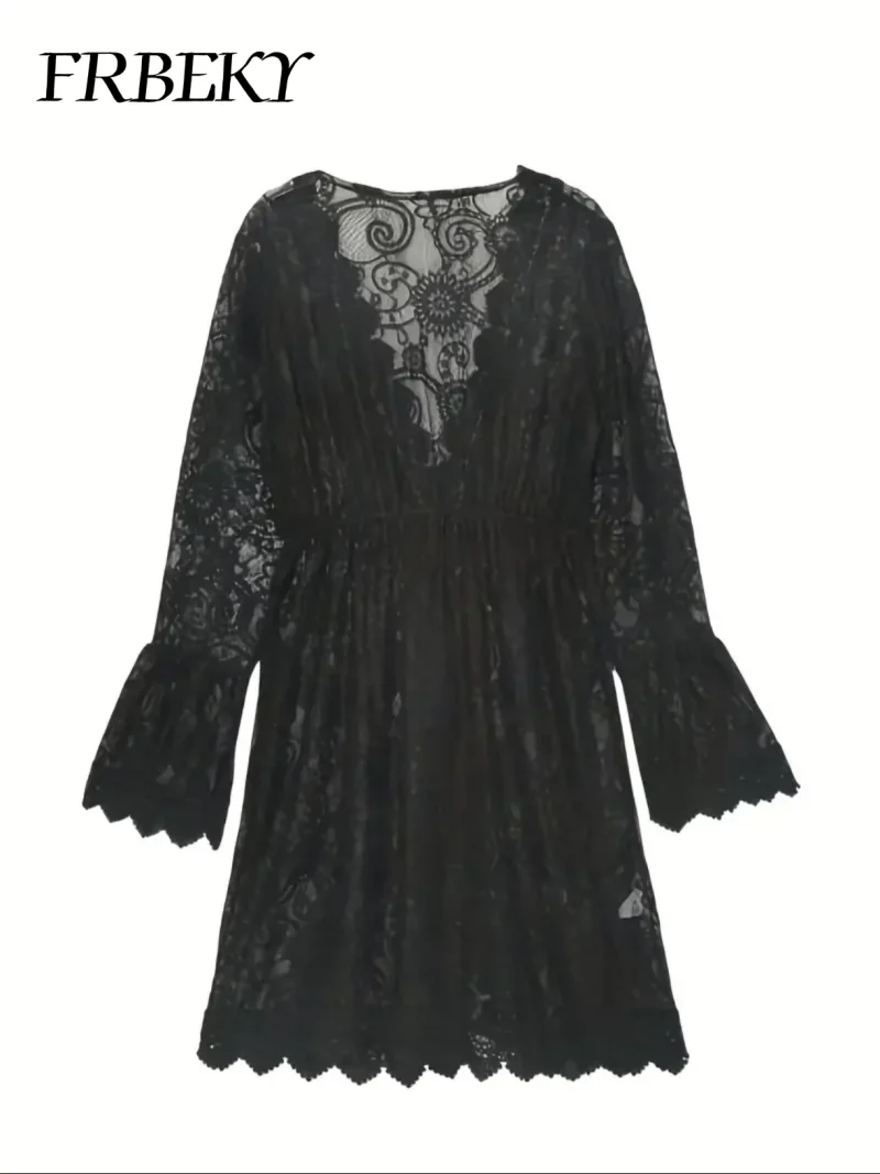 Women’s Lace V-Neck Bikini Cover-Up Dress - Image 5