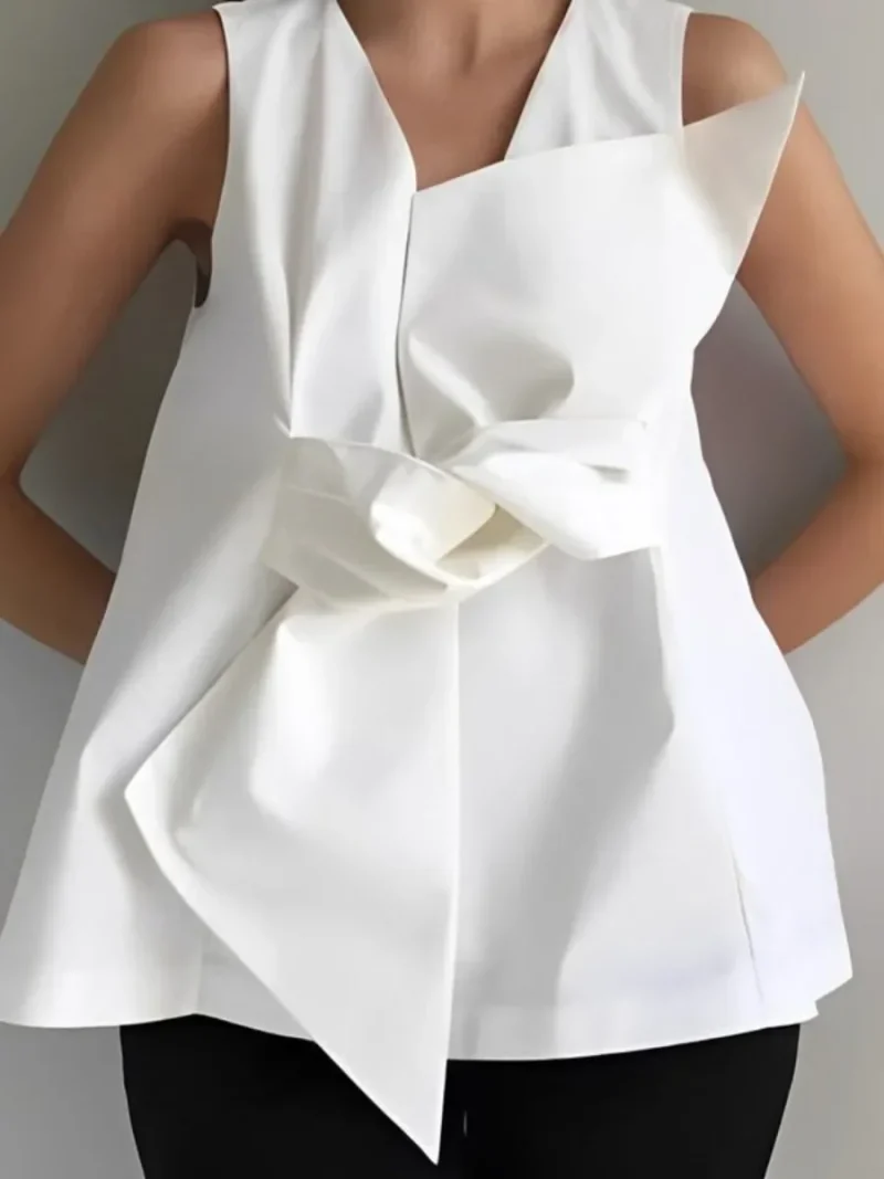 White Knot Design V-Neck Vest - Image 2
