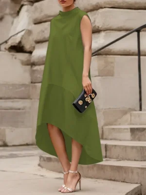 High-Low Cotton A-Line Maxi Dress