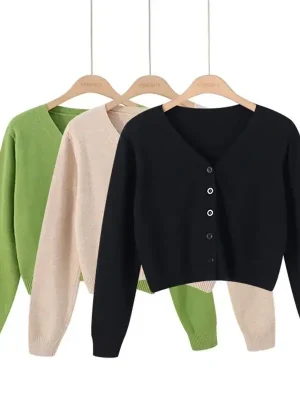 Autumn Short V-Neck Knitted Cardigan