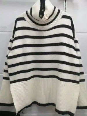 Striped Turtleneck Knit Sweater
