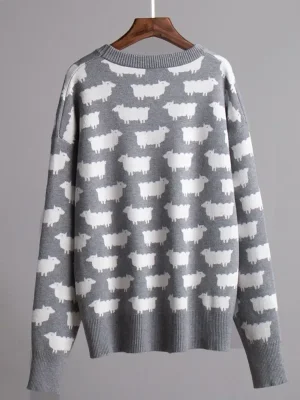 Printed Knit Sweater Women’s Loose Casual Pullover