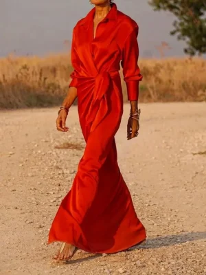 2025 Pleated Long Sleeve Maxi Dress