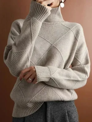 Autumn Winter Diamond Knit Turtleneck Sweater