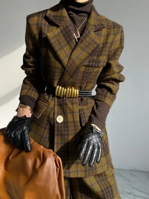 Spring Autumn Plaid Woolen Outerwear