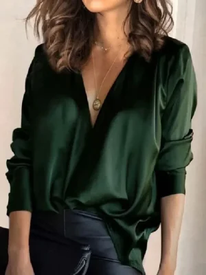 Vintage Ink Green V-Neck Blouse