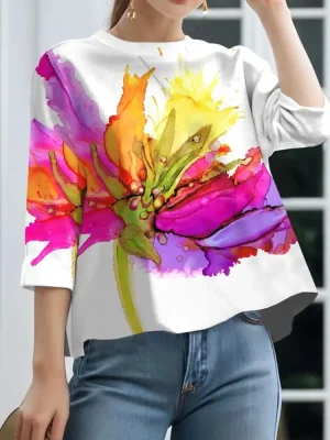 Loose Fit Three-Quarter Sleeve Top