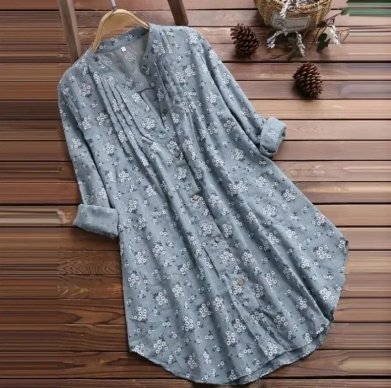 Floral V-Neck Pleated Blouse Women’s Autumn Top - Image 4