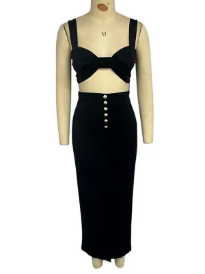 Backless Top & Slit Skirt Set