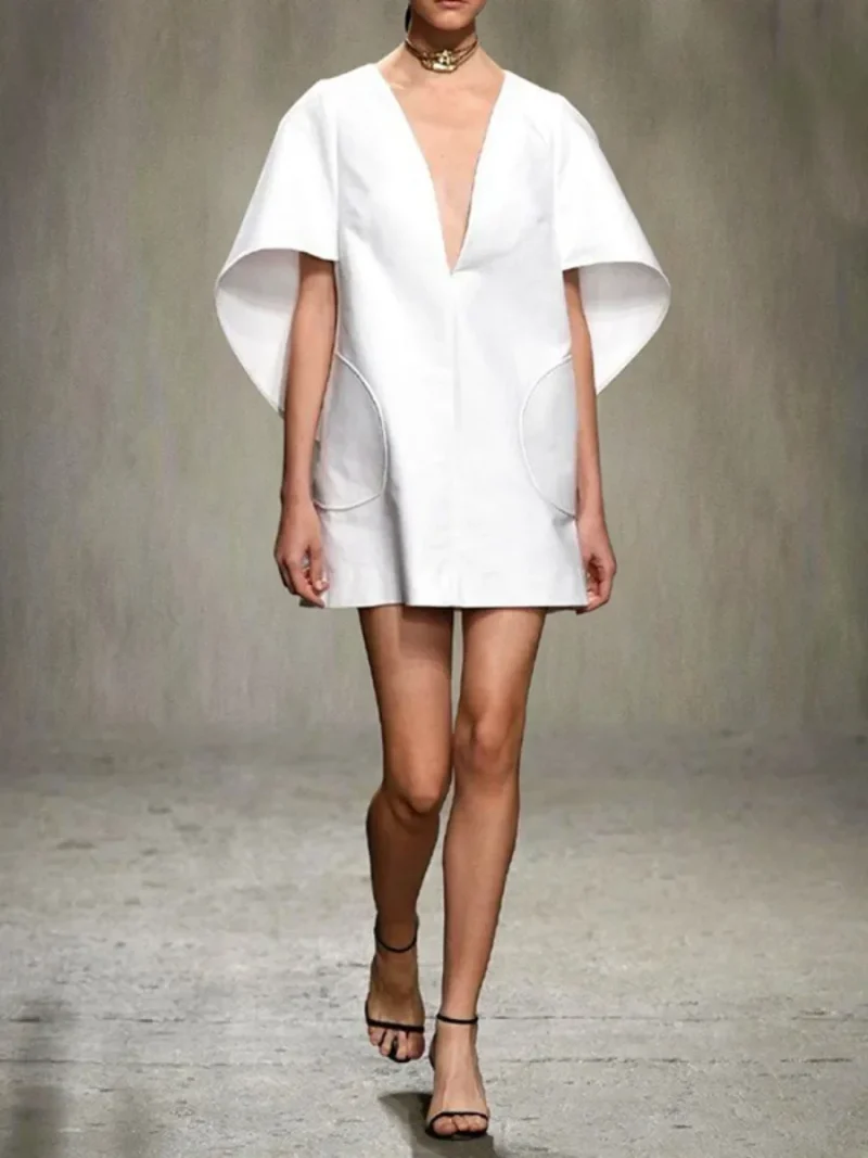 Black & White V-Neck Mini Dress - Image 2