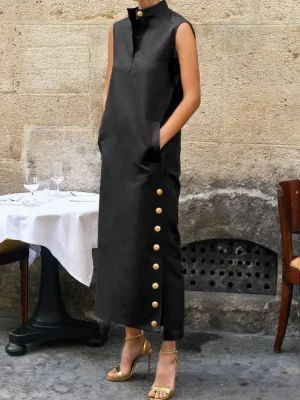 Casual Stand Collar Shirt Dress