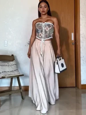 Hollow Out Strapless Top & Pants Set