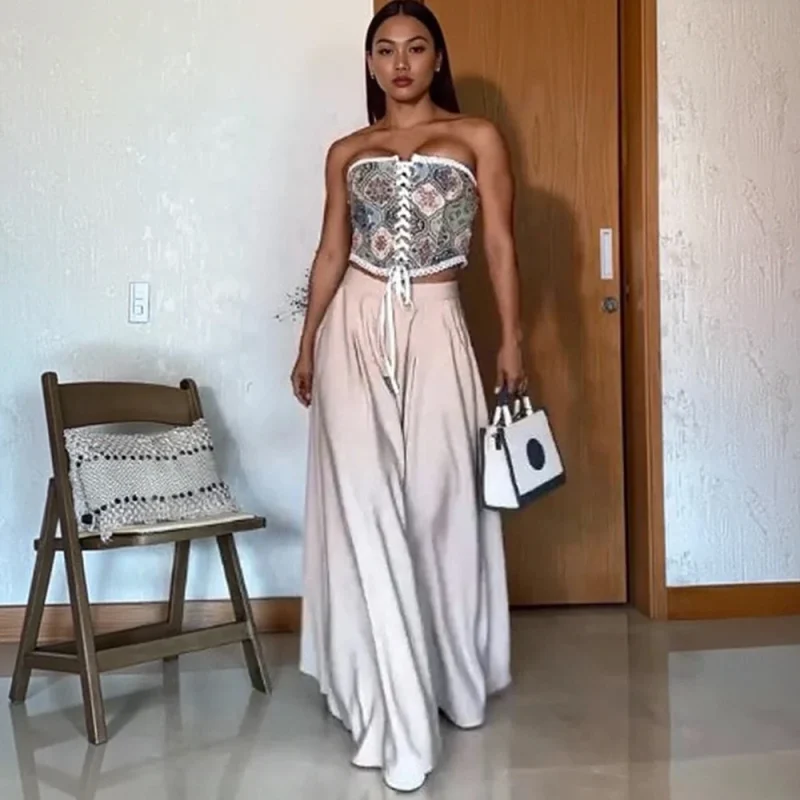 Hollow Out Strapless Top & Pants Set