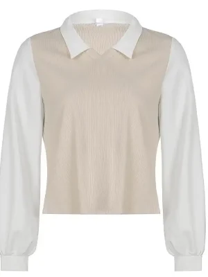 Polo Collar Two-Piece Style Blouse Women’s Autumn Top