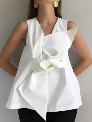 White Knot Design V-Neck Vest