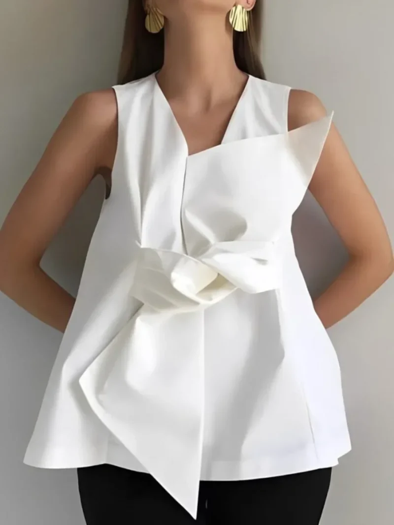 White Knot Design V-Neck Vest