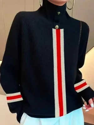 Striped Contrast High Neck Sweater