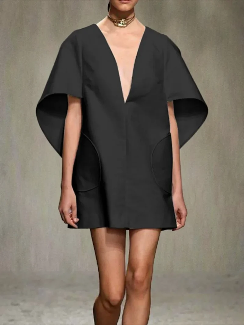 Black & White V-Neck Mini Dress - Image 3